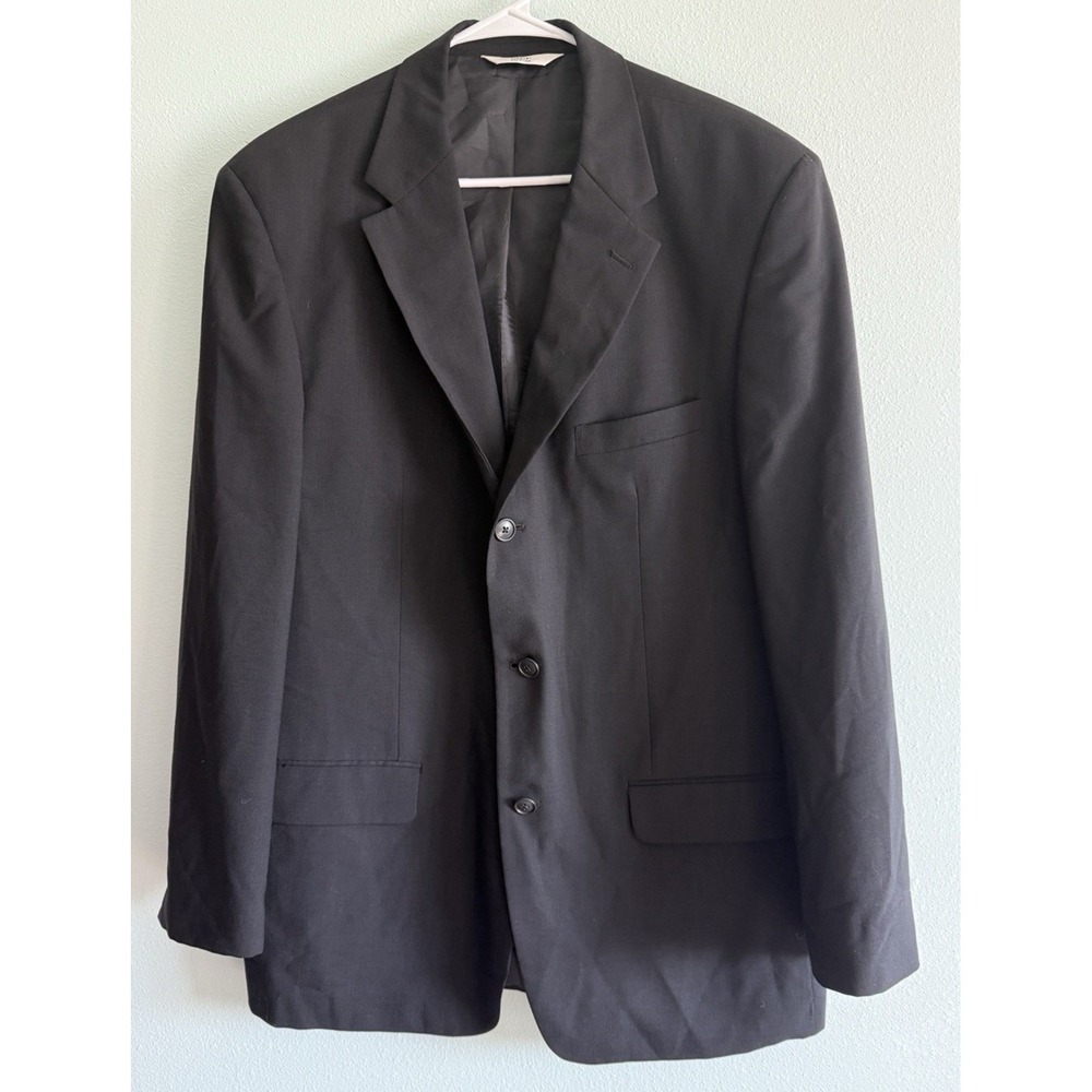 Versini Mens Black 100% Wool‎ 3-Button Blazer Suit Jacket Size 44 Long